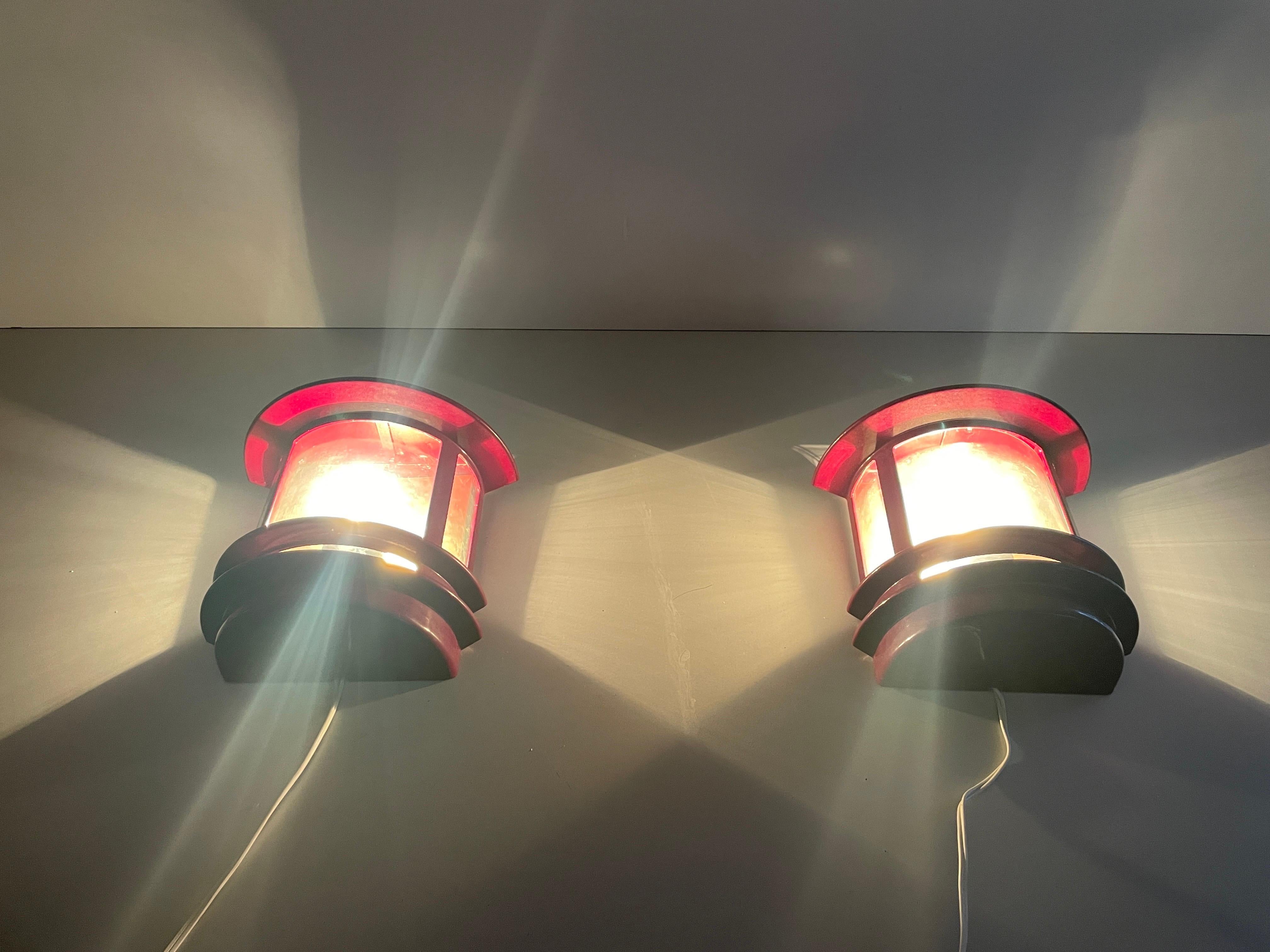 Bordeaux Colour Metal Pair of Outdoor Sconces, 1970s, Germany For Sale 9