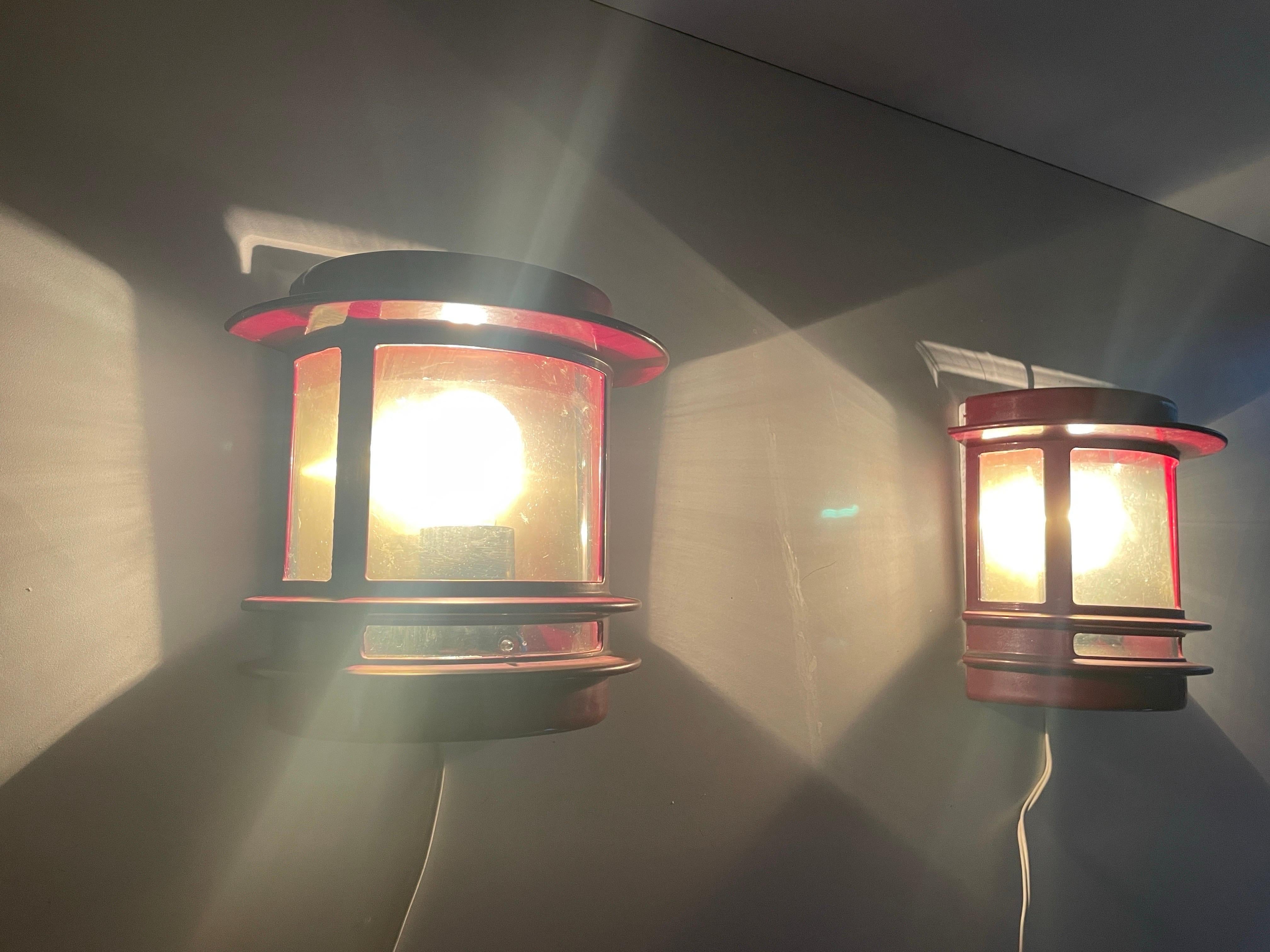Bordeaux Colour Metal Pair of Outdoor Sconces, 1970s, Germany For Sale 13