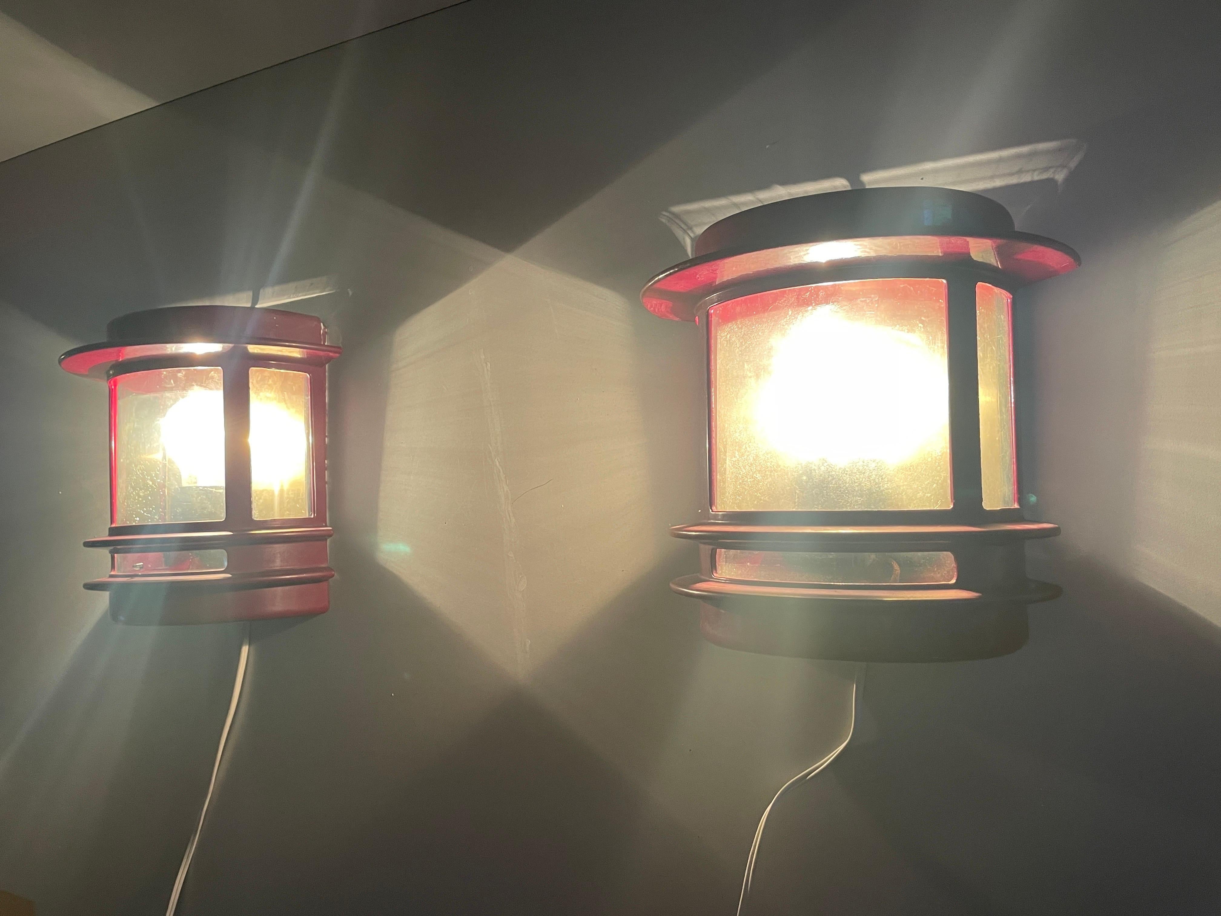 Bordeaux Colour Metal Pair of Outdoor Sconces, 1970s, Germany For Sale 14