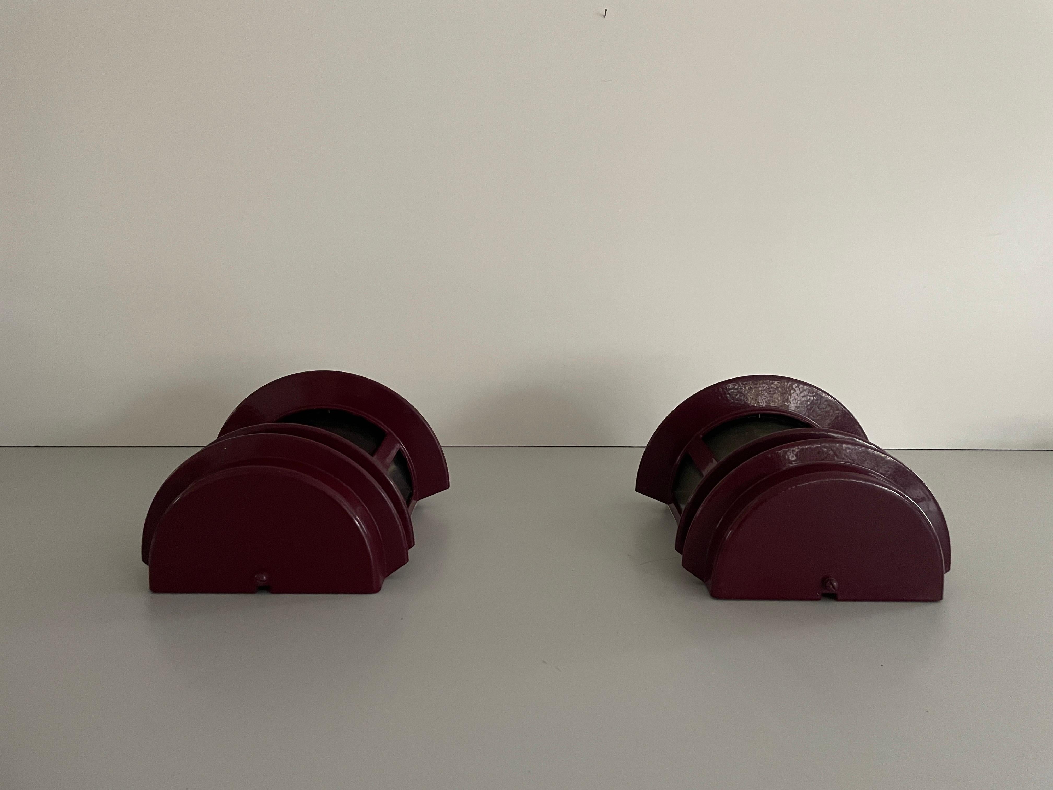 Late 20th Century Bordeaux Colour Metal Pair of Outdoor Sconces, 1970s, Germany For Sale