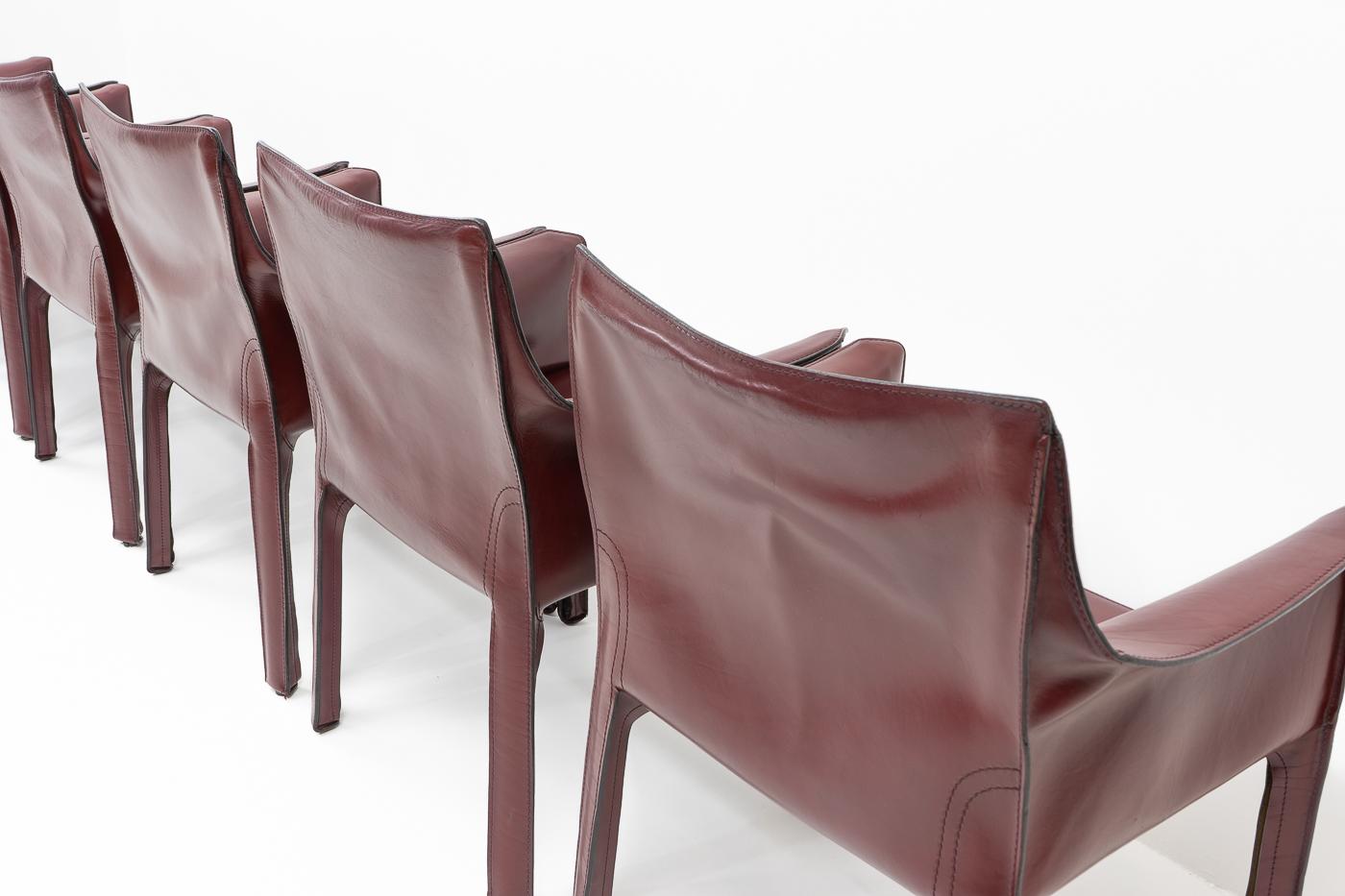 Patinated Bordeaux Red Cab 413 Chairs by Mario Bellini for Cassina, Set of 6 9