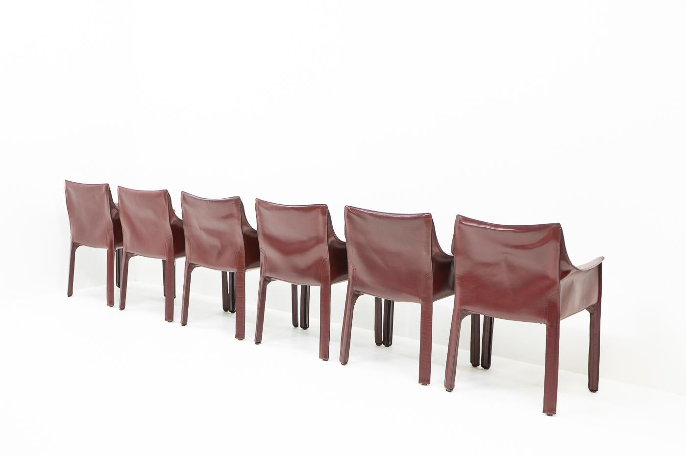 Patinated Bordeaux Red Cab 413 Chairs by Mario Bellini for Cassina, Set of 6 10