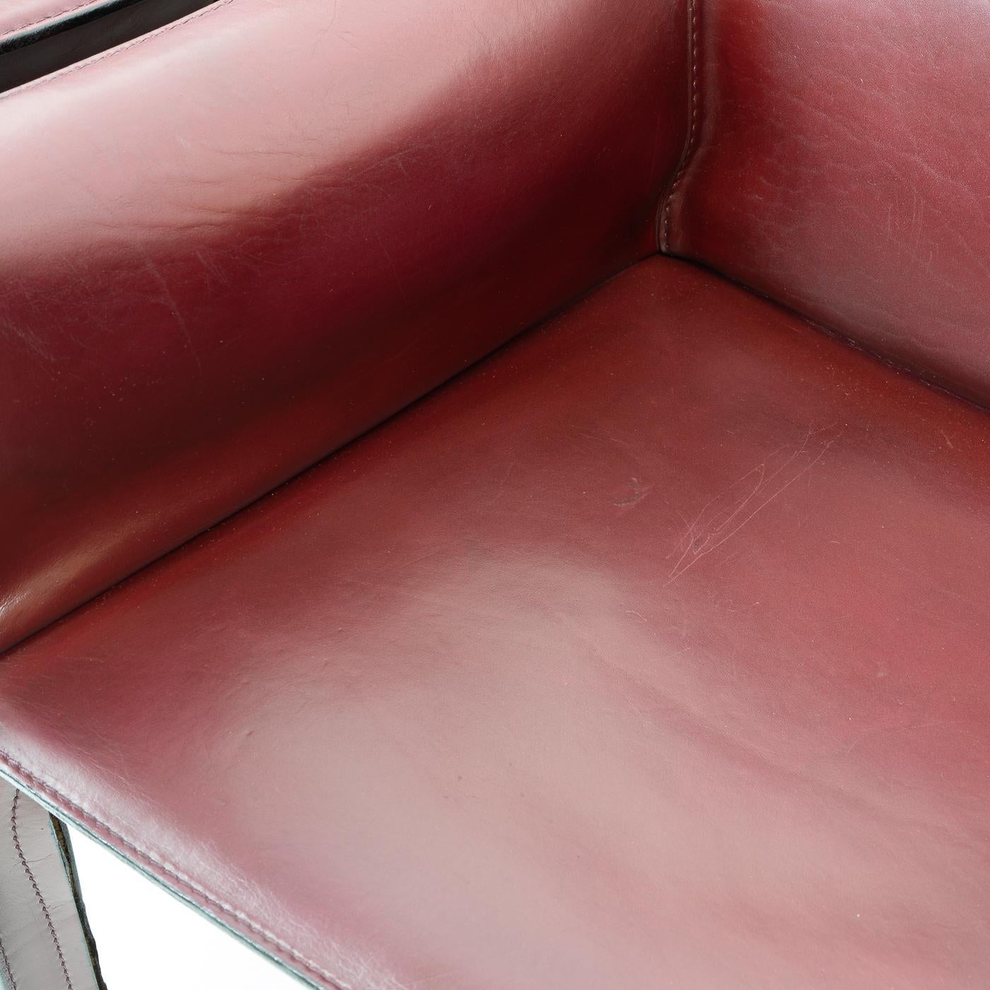 Late 20th Century Patinated Bordeaux Red Cab 413 Chairs by Mario Bellini for Cassina, Set of 6