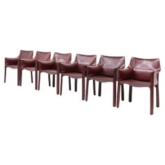 Vintage Patinated Bordeaux Red Cab 413 Chairs by Mario Bellini for Cassina, Set of 6 