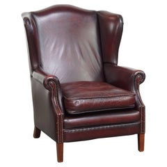 Bordeaux Red Cowhide Wingback Chair in English Style