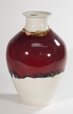 Vaso con smalto a goccia rosso bordeaux, Vintage Studio Pottery americano