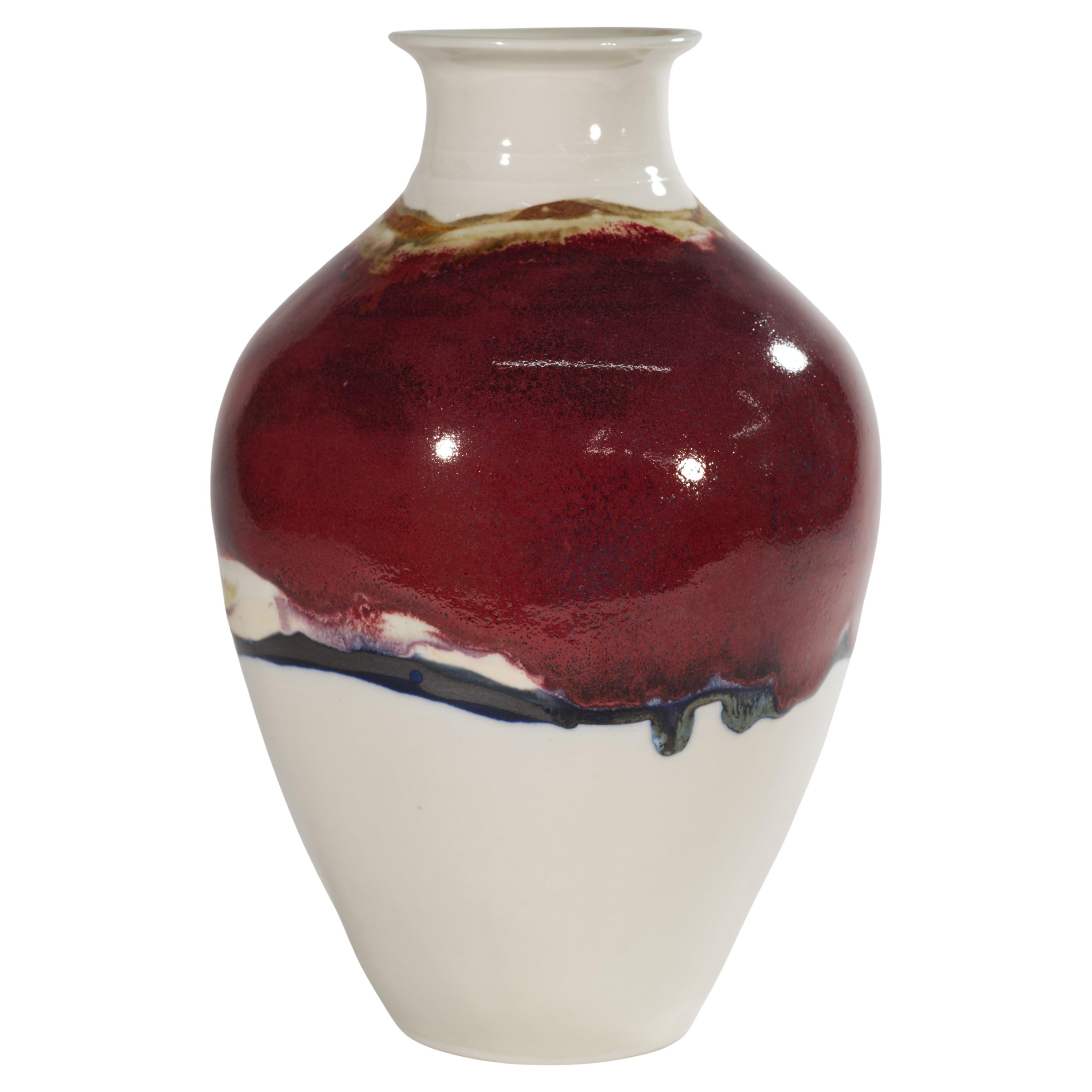 Bordeaux Red Drip Glaze Vase, Vintage American Art Studio Pottery