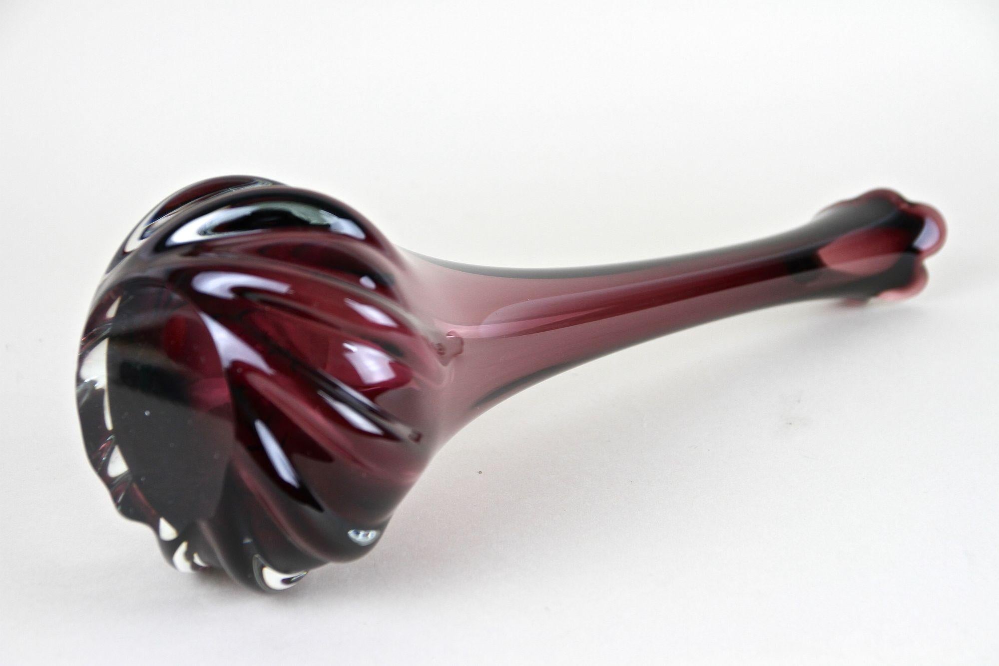 Bordeaux Red Murano Glass Long Neck Vase, 20th Century, Italy circa 1970 For Sale 8