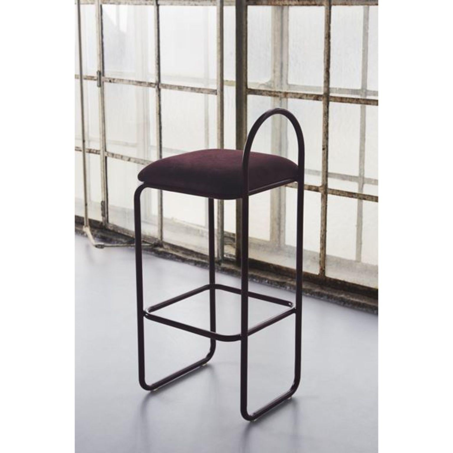 Steel Bordeaux Velvet Minimalist Bar Chair