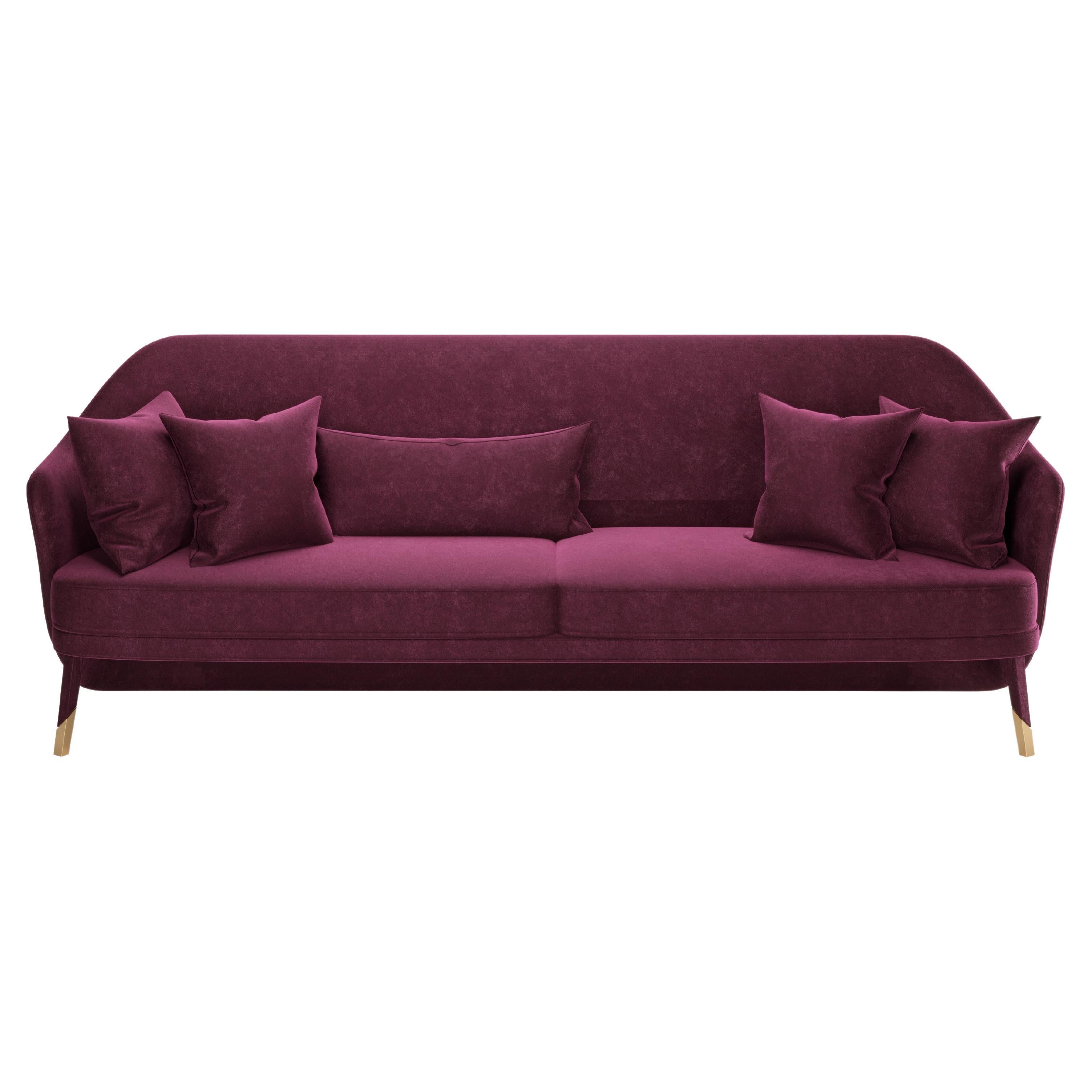 Bordeaux Velvet Modern Bhutan Sofa For Sale