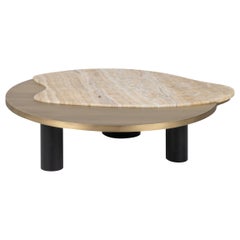 Bordeira Coffee Table by Rute Martins, Miel Onyx, Brass and Black Oak