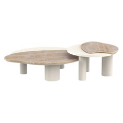 Bordeira Nesting Coffee Tables Set of 2, Miel Onyx and White Lacquer