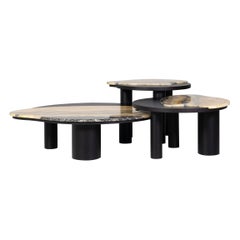 Bordeira Nesting Coffee Tables Set of 3 by Rute Martins, Nilo Onyx and Black Oak