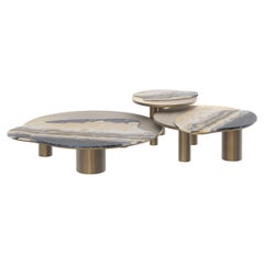 Bordeira Nesting Coffee Tables Set of 3 by Rute Martins, Nilo Onyx and Brass