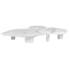 Bordeira Nesting Coffee Tables Set of 3, Dover White Marble and White Oak