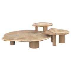 Set di 3 tavolini impilabili Bordeira, nei colori Miel Onyx e rovere naturale