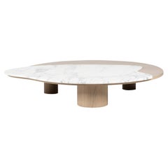 Table basse Bordeira XL, marbre Calacatta à veines prononcées et chêne gris