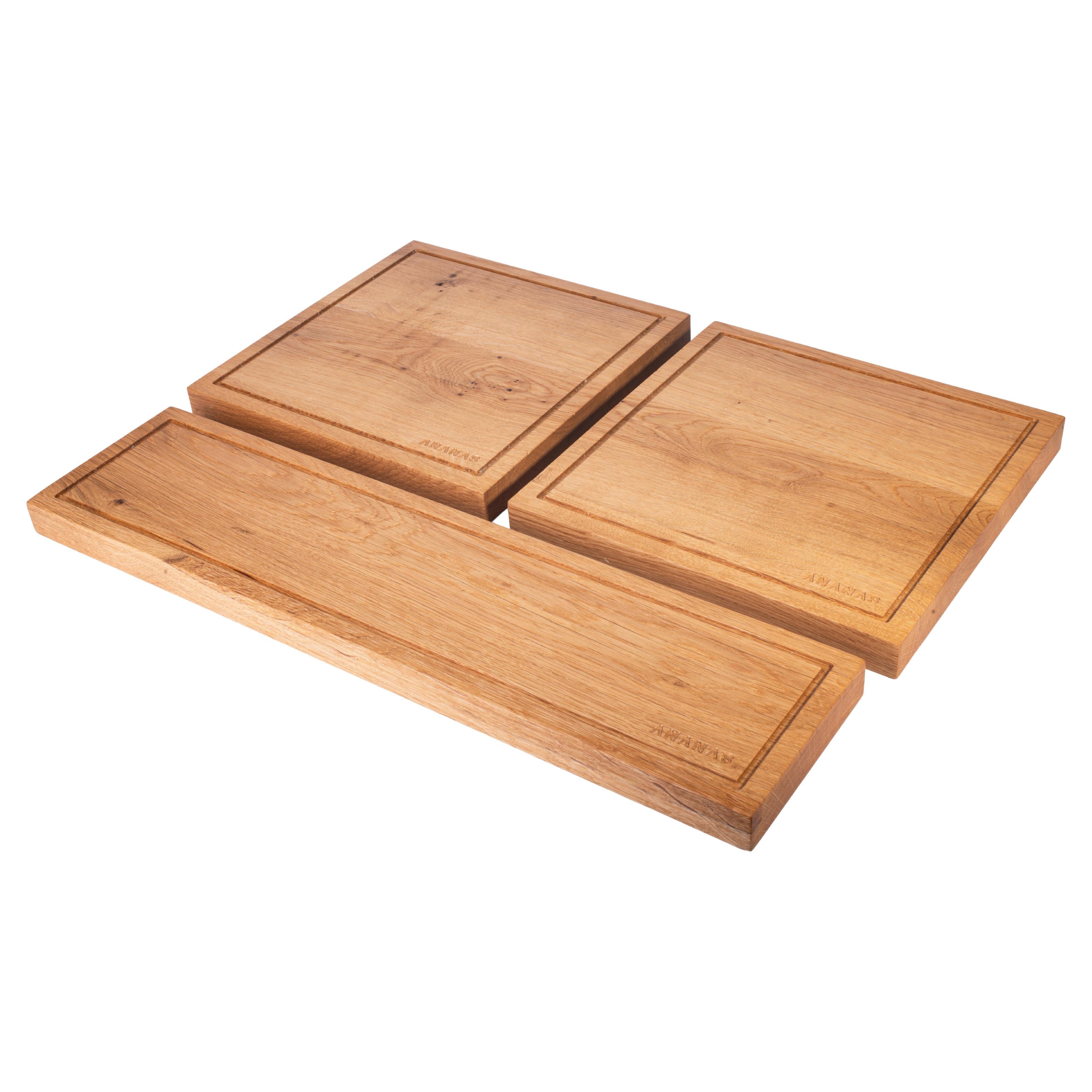 Border, Handmade Oak Wood Serving and Cutting Board Set of Three For Sale
