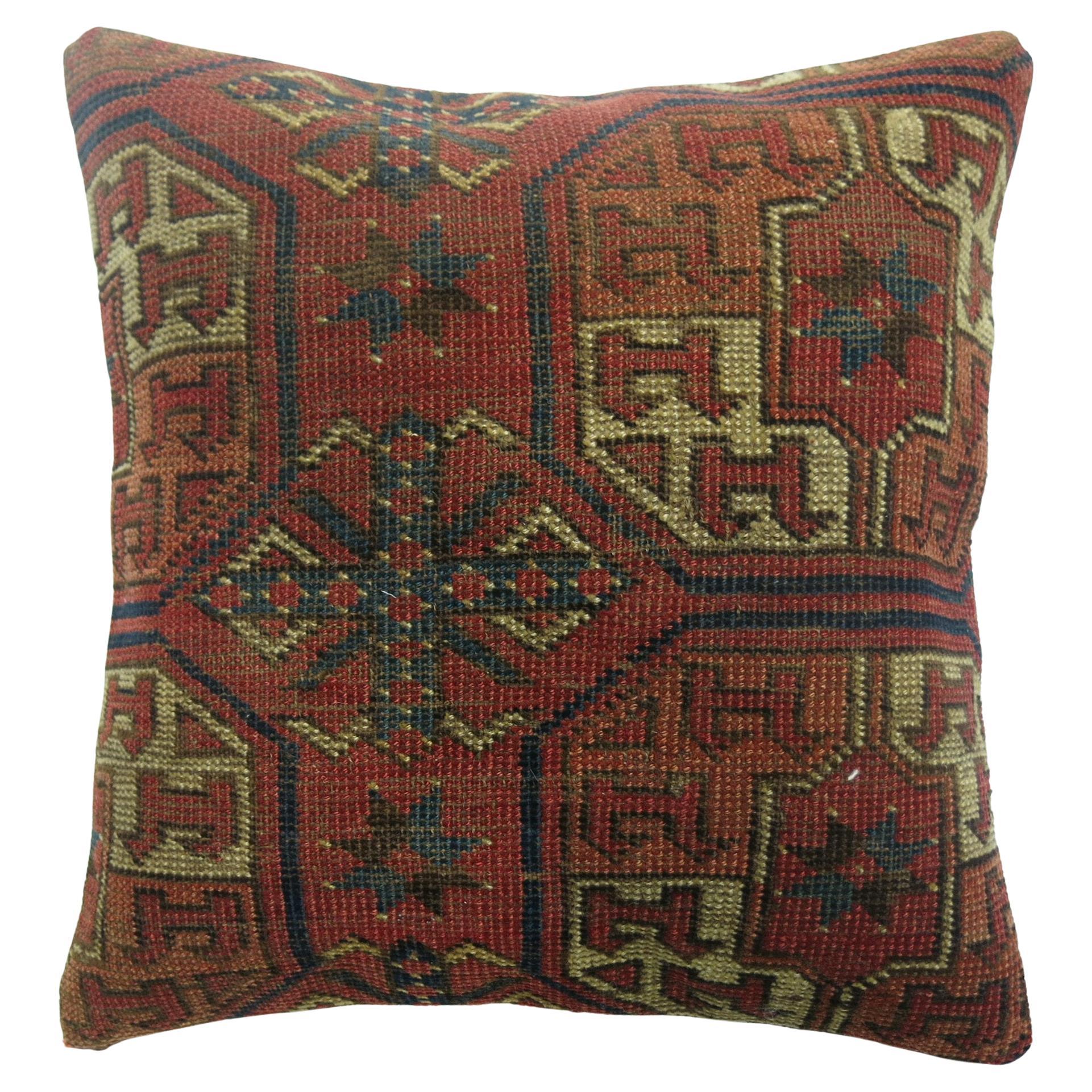 Borderless Antique Afghan Rug Pillow For Sale