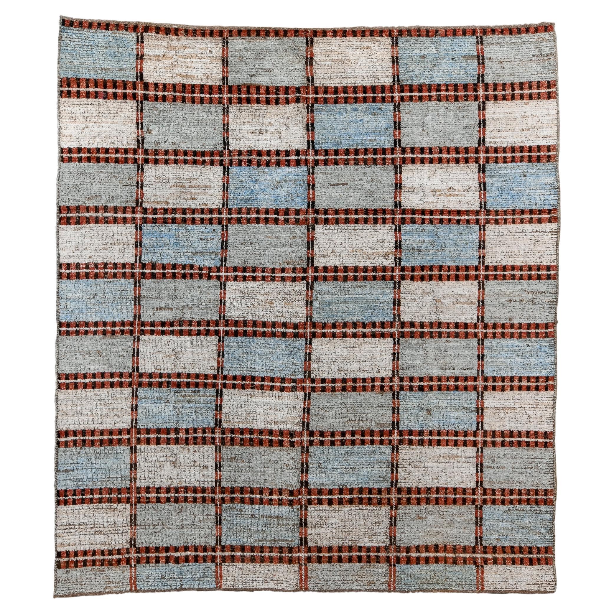 Randloser, quadratischer Tulu-Teppich mit rechteckigem Design im Angebot