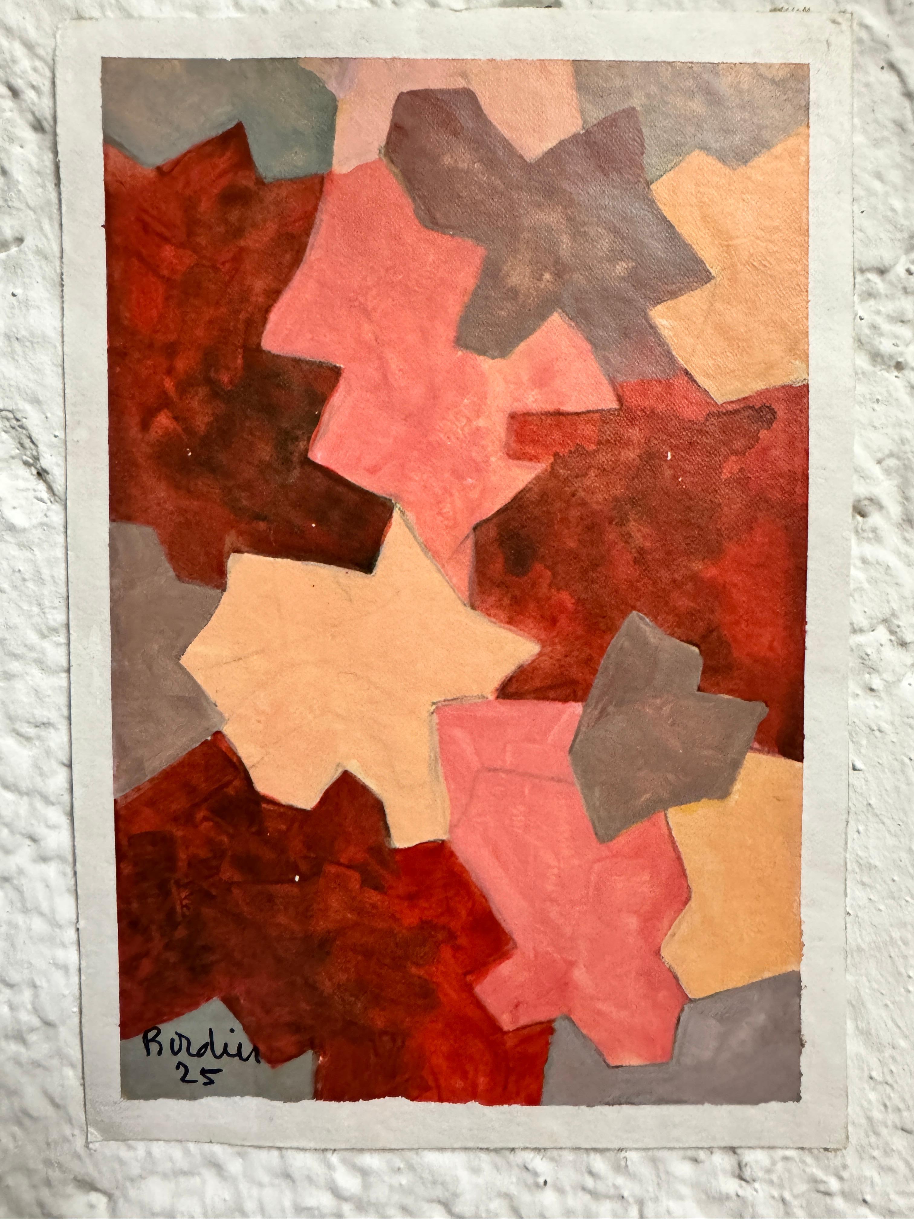 Autumn Leaves,  signed and dated - Brown Abstract Painting by Bordier Jean-Claude