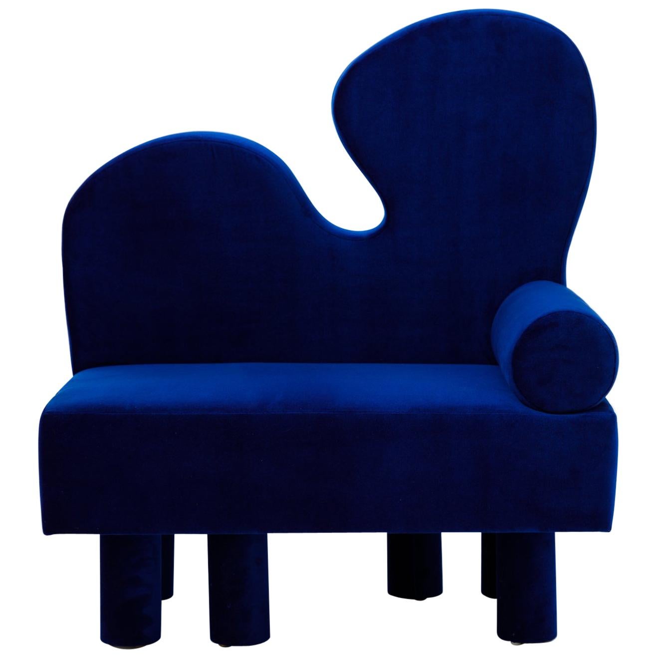 Bordon chair by Another Human, Blue Velvet Contemporary Lounge Chair