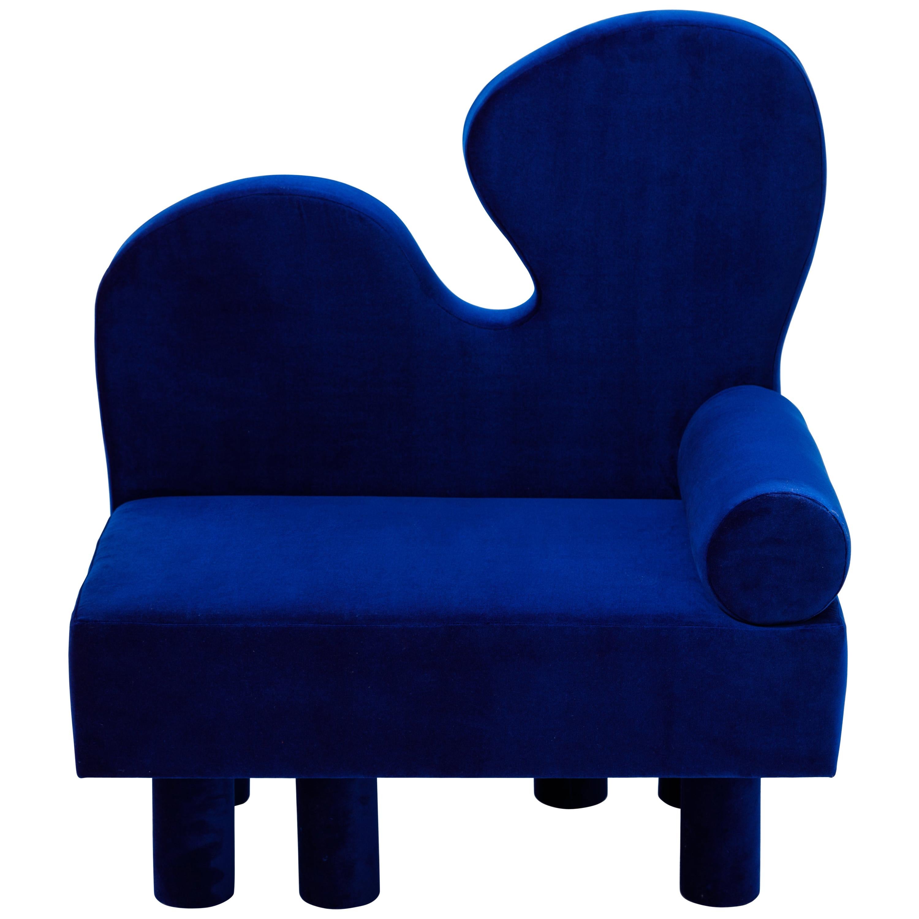 Bordon Contemporary Lounge Chair in Blue Velvet For Sale