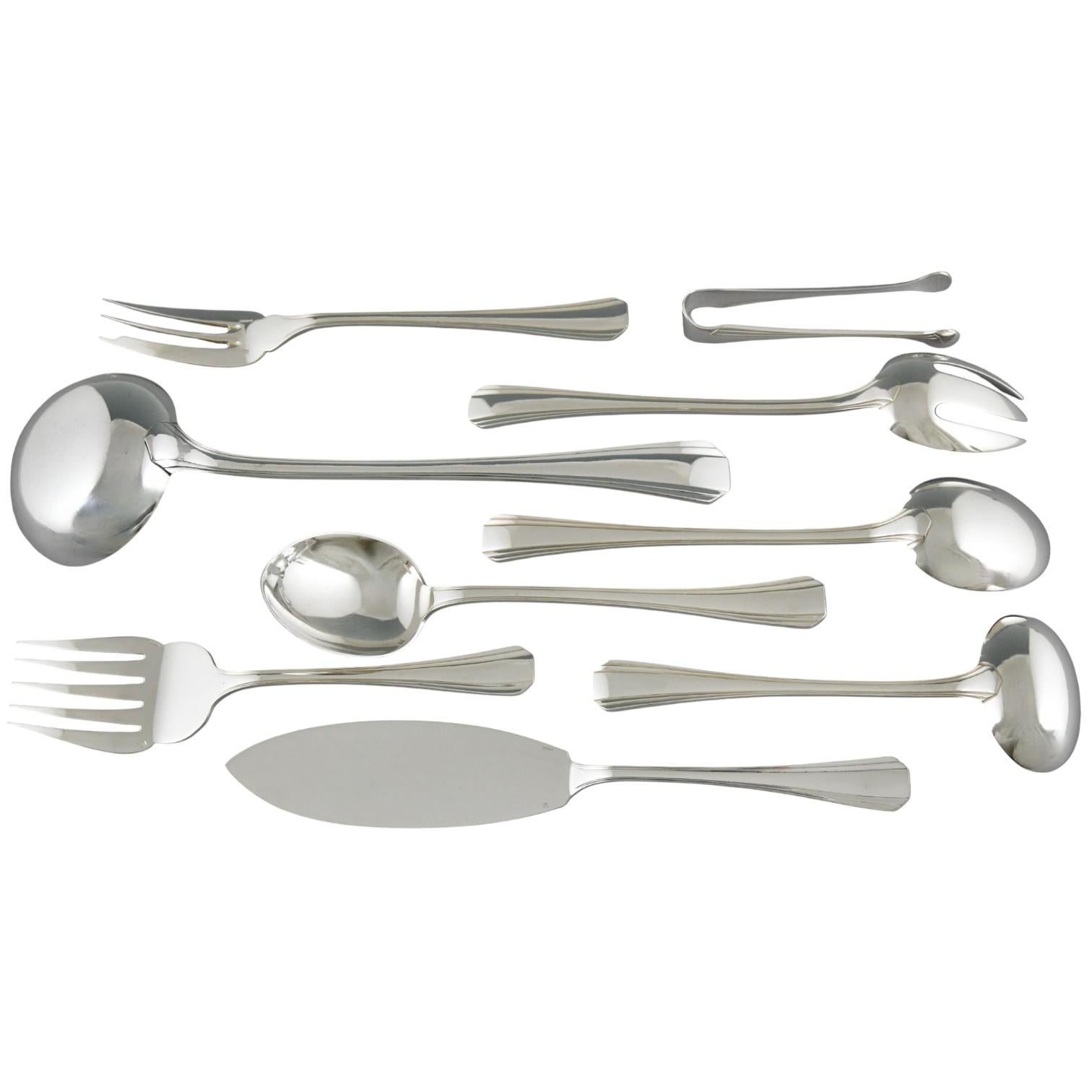 Boreal Art Deco 117 Pc Silvered Flatware Set Luc Lanel Christofle 1929 in case Art Decó en venta
