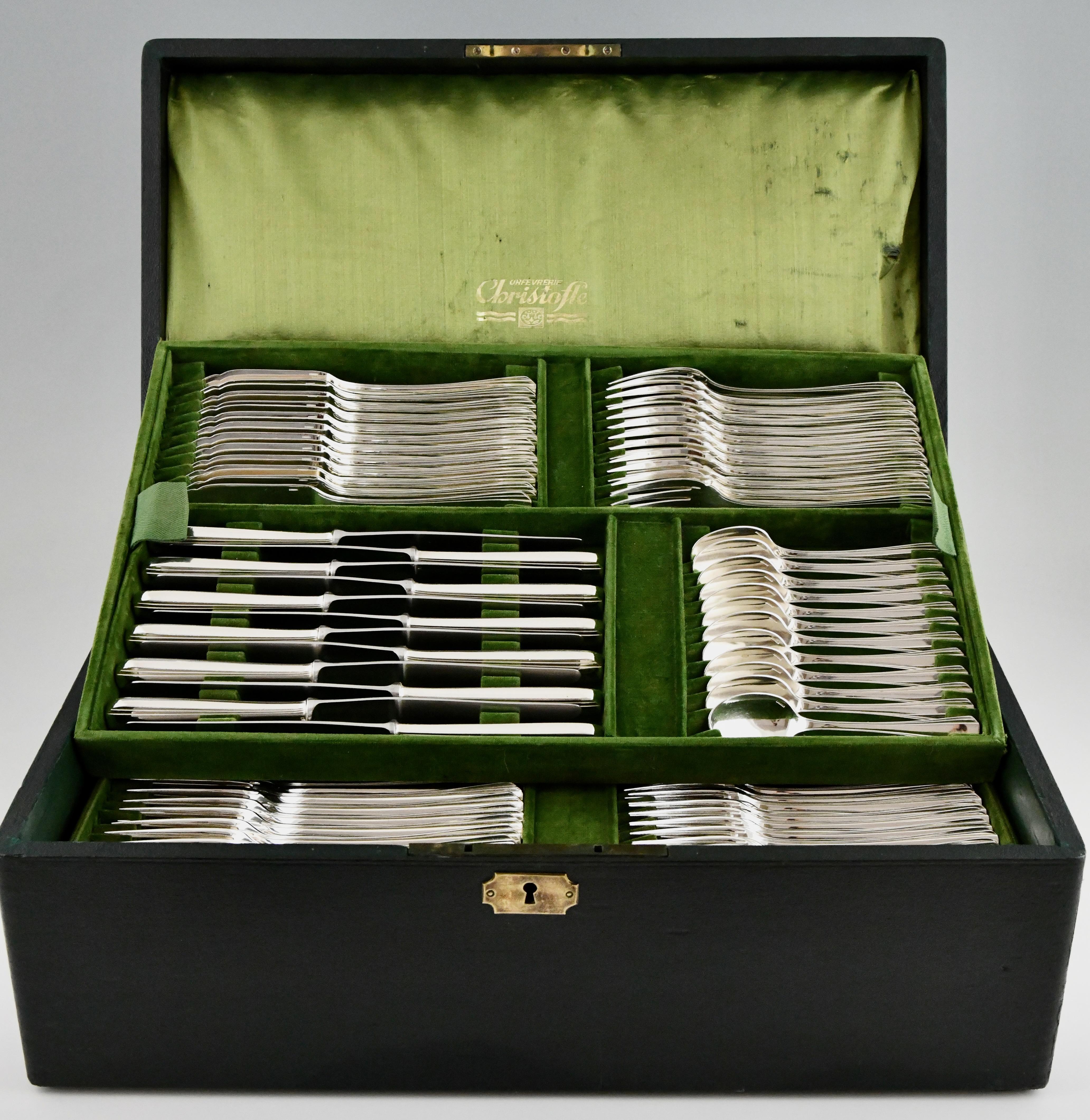 Boreal Art Deco 117 Pc Silvered Flatware Set Luc Lanel Christofle 1929 in case Metal en venta