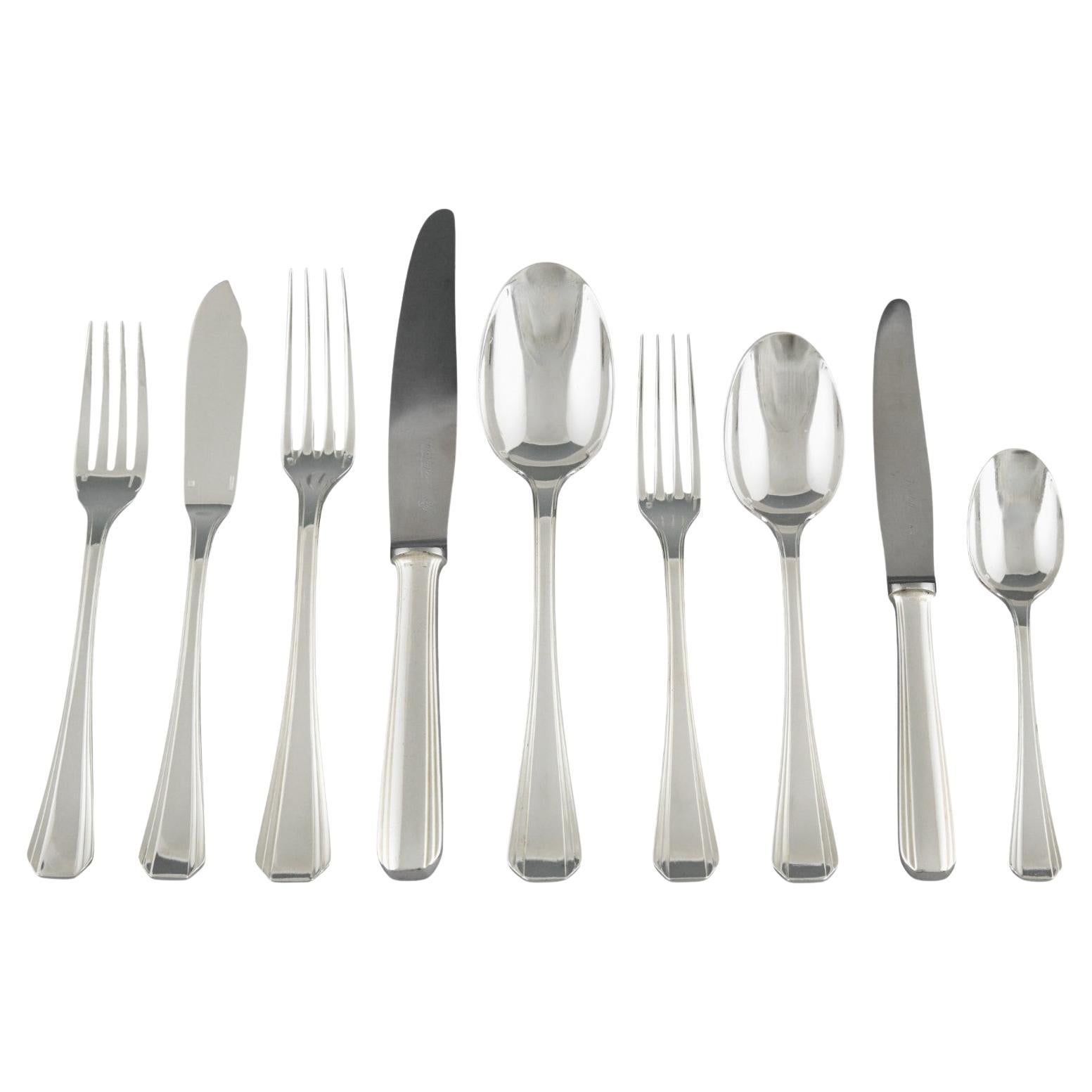 Boreal Art Deco 117 Pc Silvered Flatware Set Luc Lanel Christofle 1929 in case