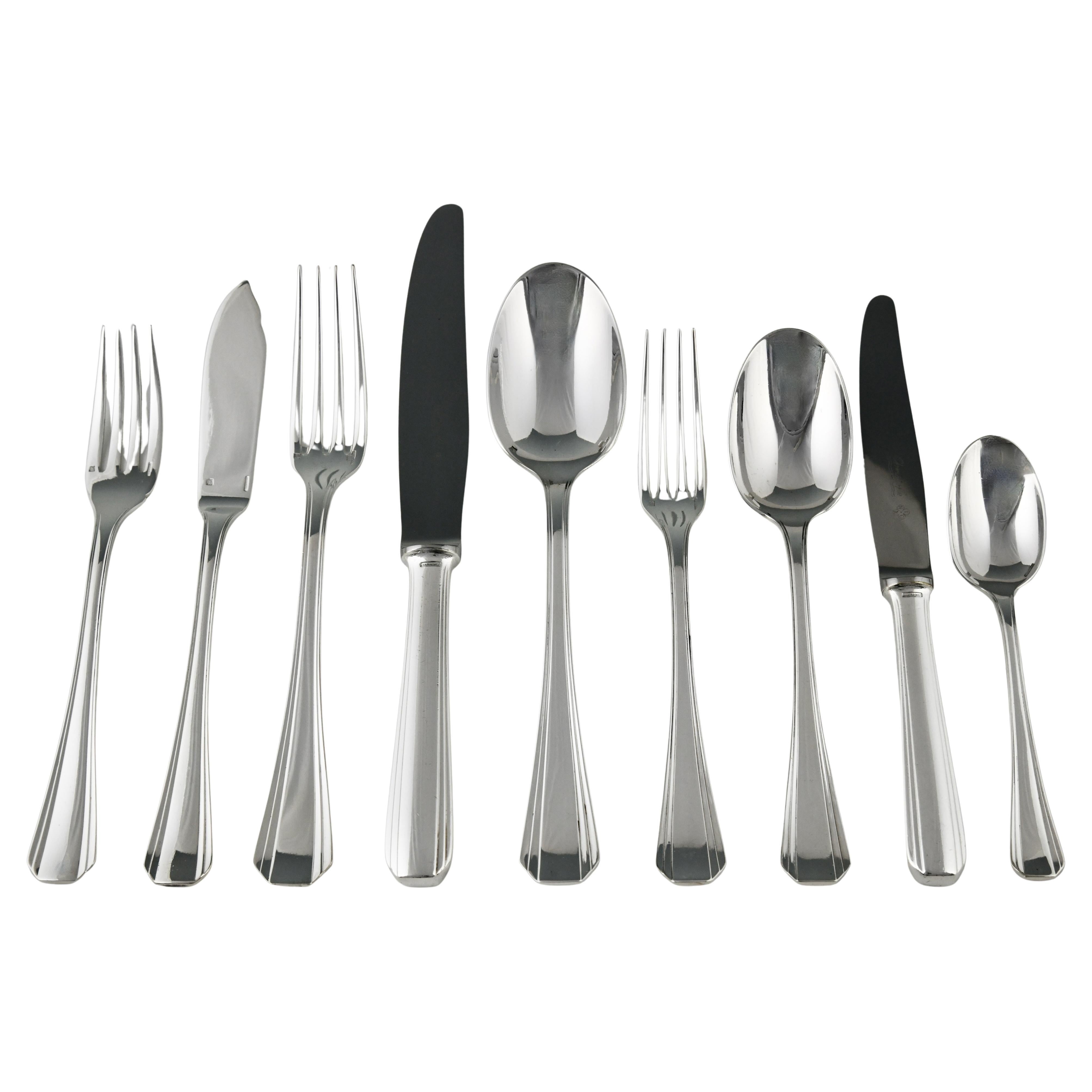 BOREAL Art Deco 118 Pc Silvered Flatware Set Luc Lanel Christofle in case en venta