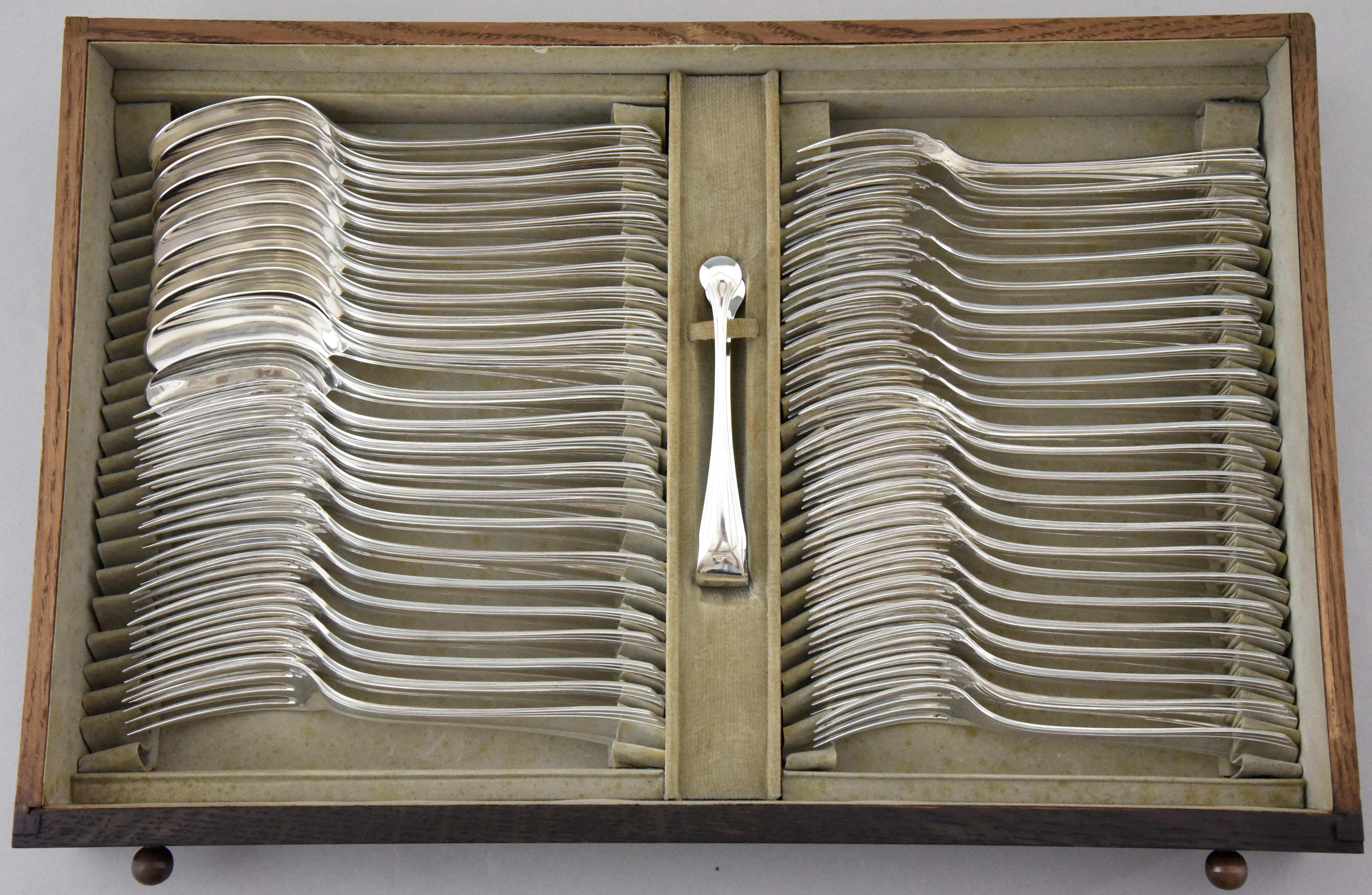 Boreal Art Deco 144 Pc Silvered Flatware Set Luc Lanel Christofle 1929 in Case 3
