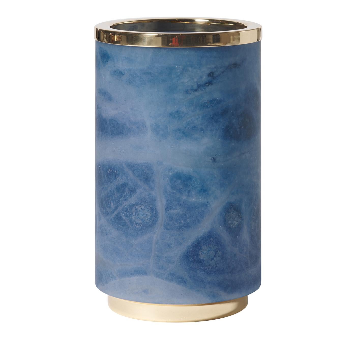 Jarrón de alabastro azul y latón pulido Borealis by Matlight Milano Alabastro en venta