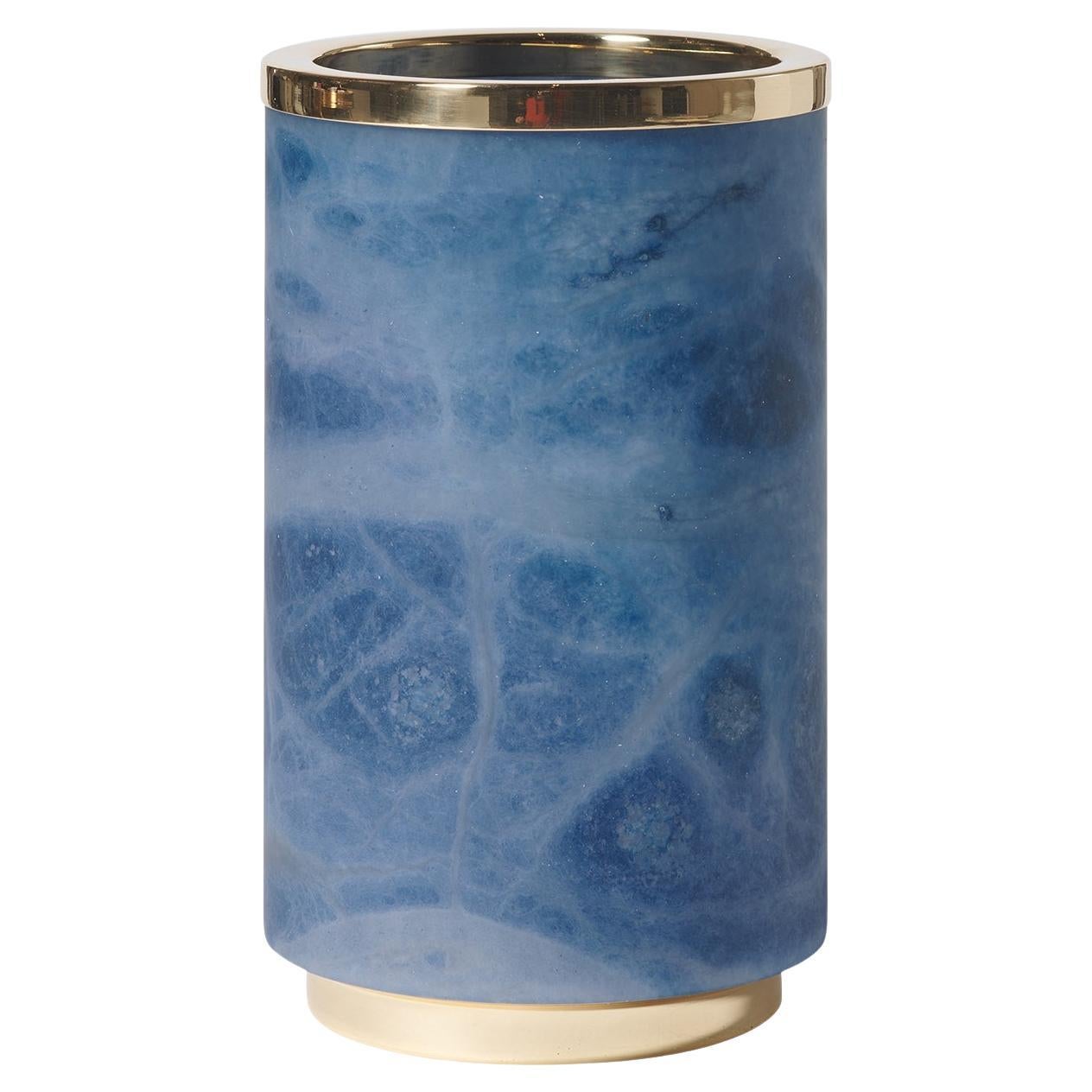 Borealis Blue Alabaster & Polished Brass Vase by Matlight Milano