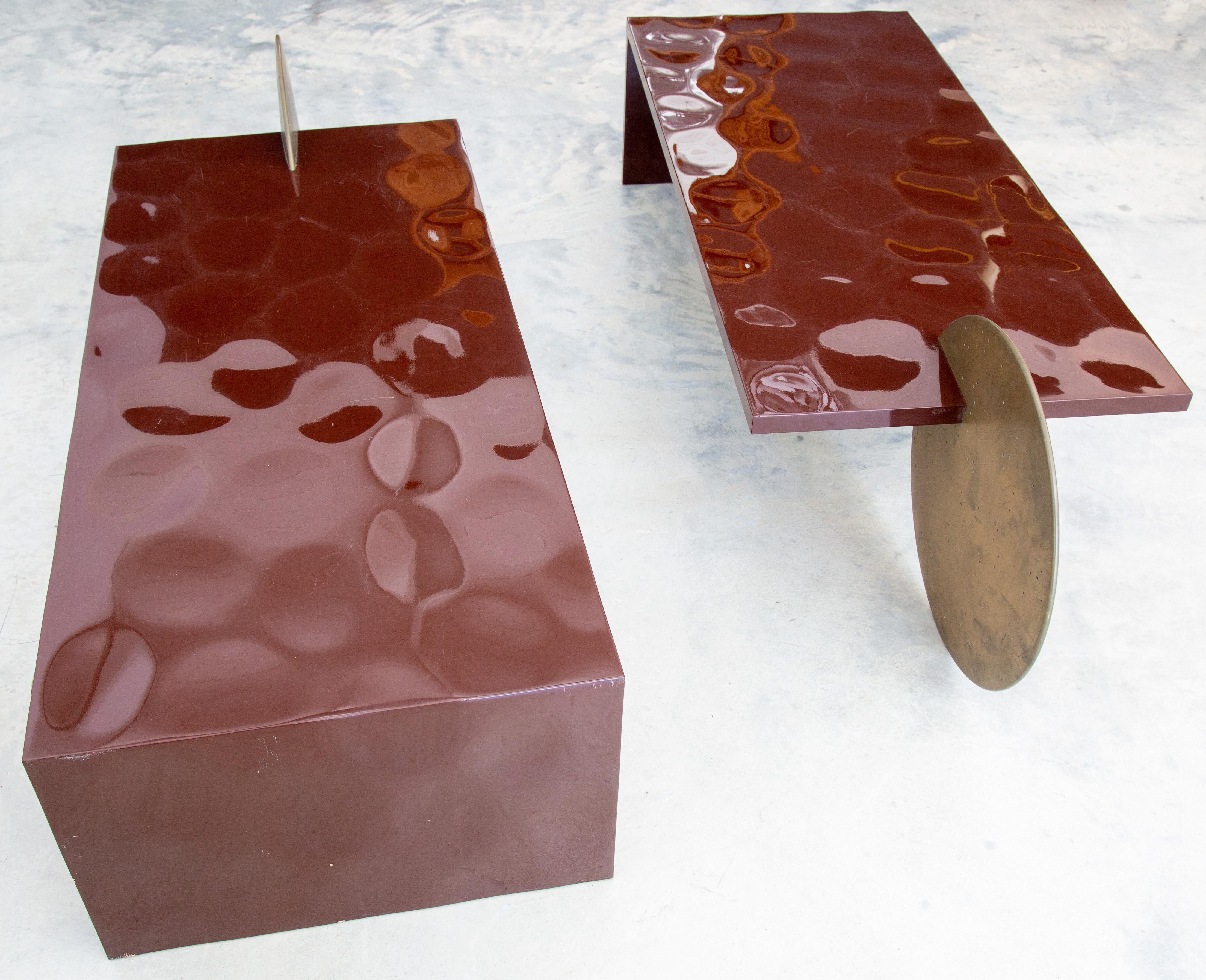 Borealis Table by Patrick Elie Naggar for Ralph Pucci 2003  Maroon and Brass In Good Condition For Sale In Virginia Beach, VA