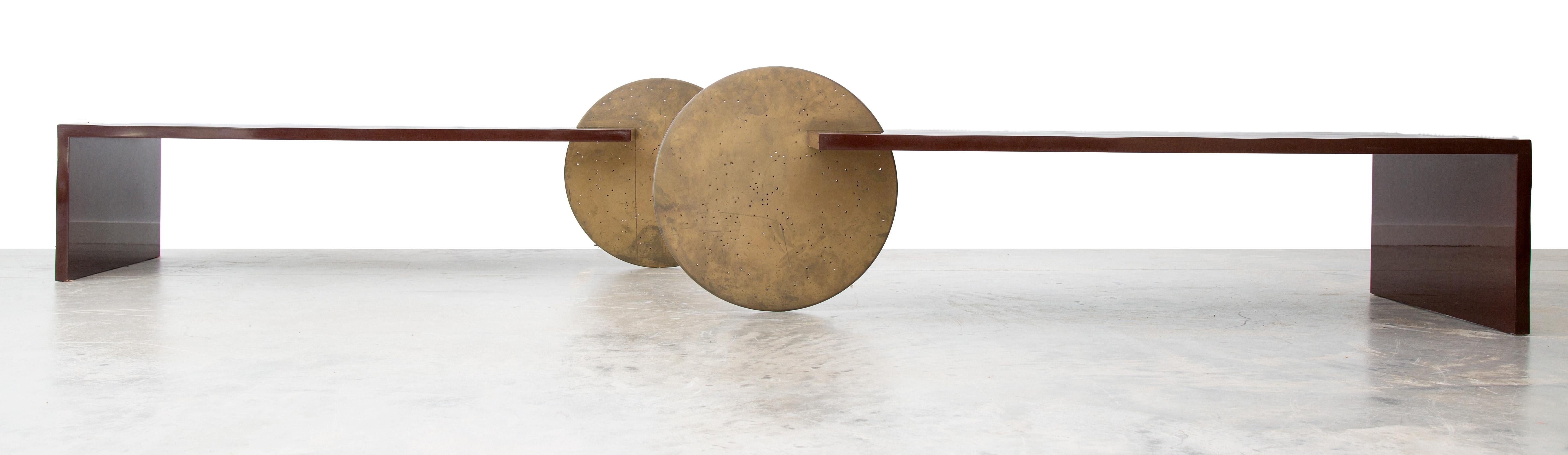 Contemporary Borealis Table by Patrick Elie Naggar for Ralph Pucci 2003  Maroon and Brass For Sale