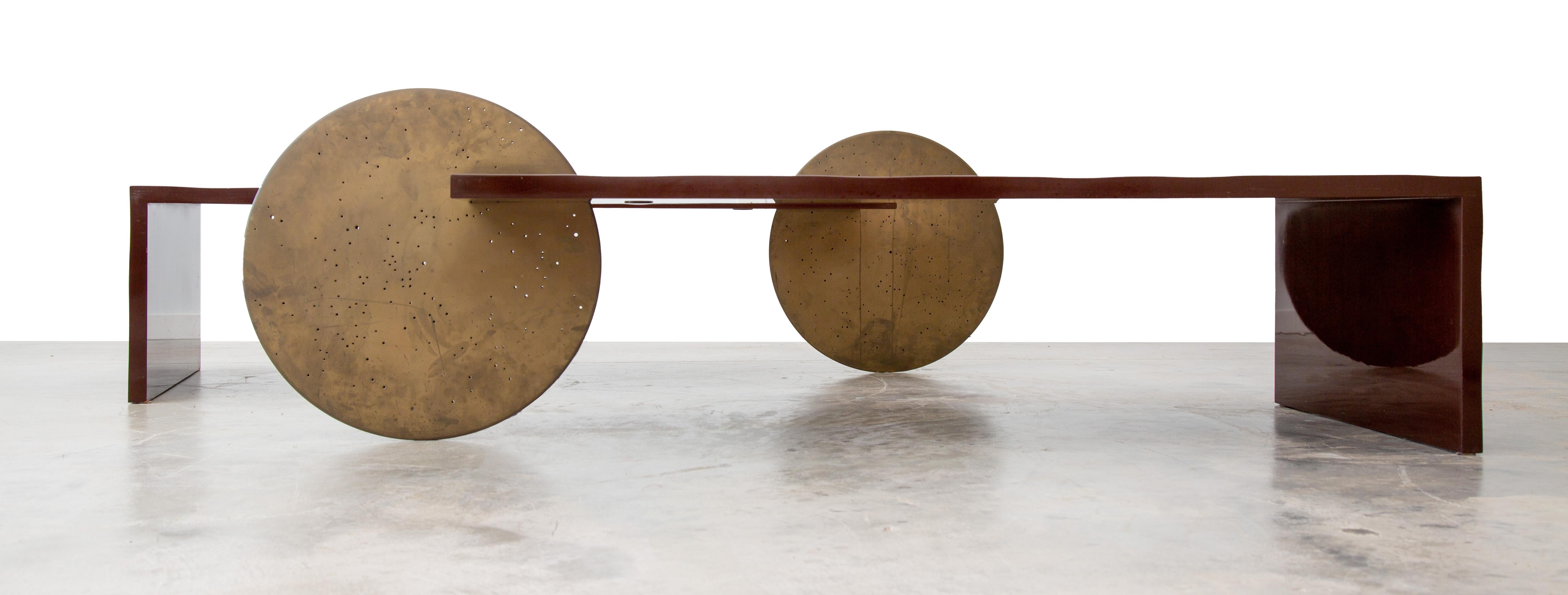 Borealis Table by Patrick Elie Naggar for Ralph Pucci 2003  Maroon and Brass For Sale 3