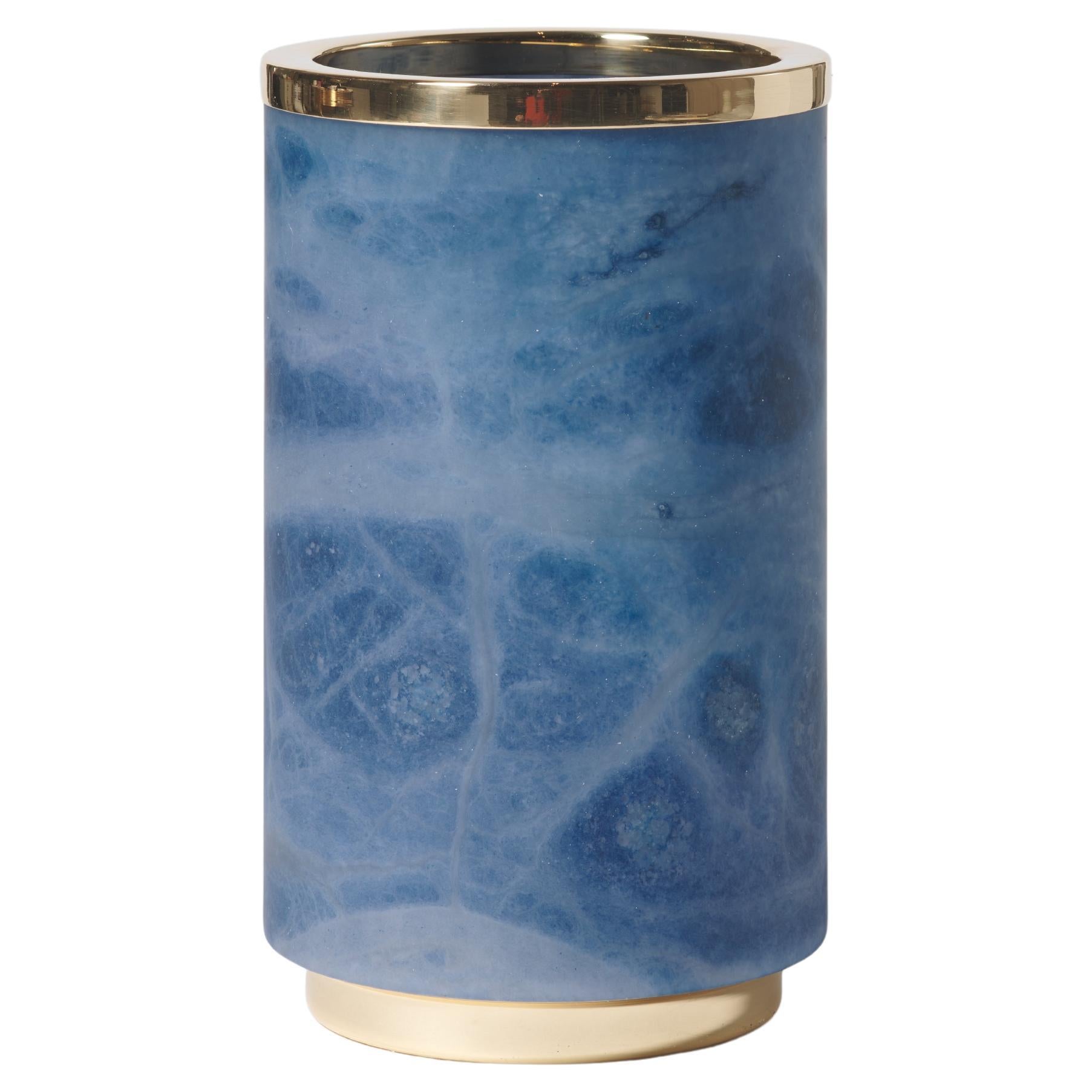Bespoke Italian Vase "Borealis," in blue alabaster For Sale