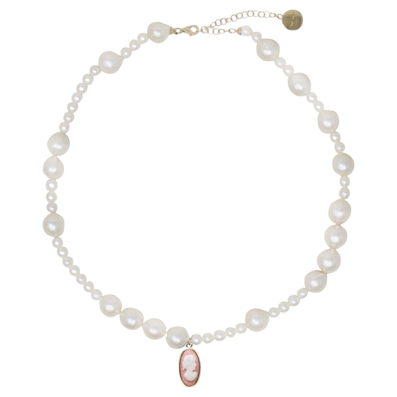 Boreas Mismatched Pearl And Cameo Necklace