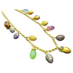 Boregaard 18K Yellow Gold Faberge Eggs Gemstone Charm Necklace