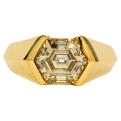 Boregaard GIA Anillo solitario de diamantes hexagonales de 2,35 quilates, amarillo pardusco fantasía