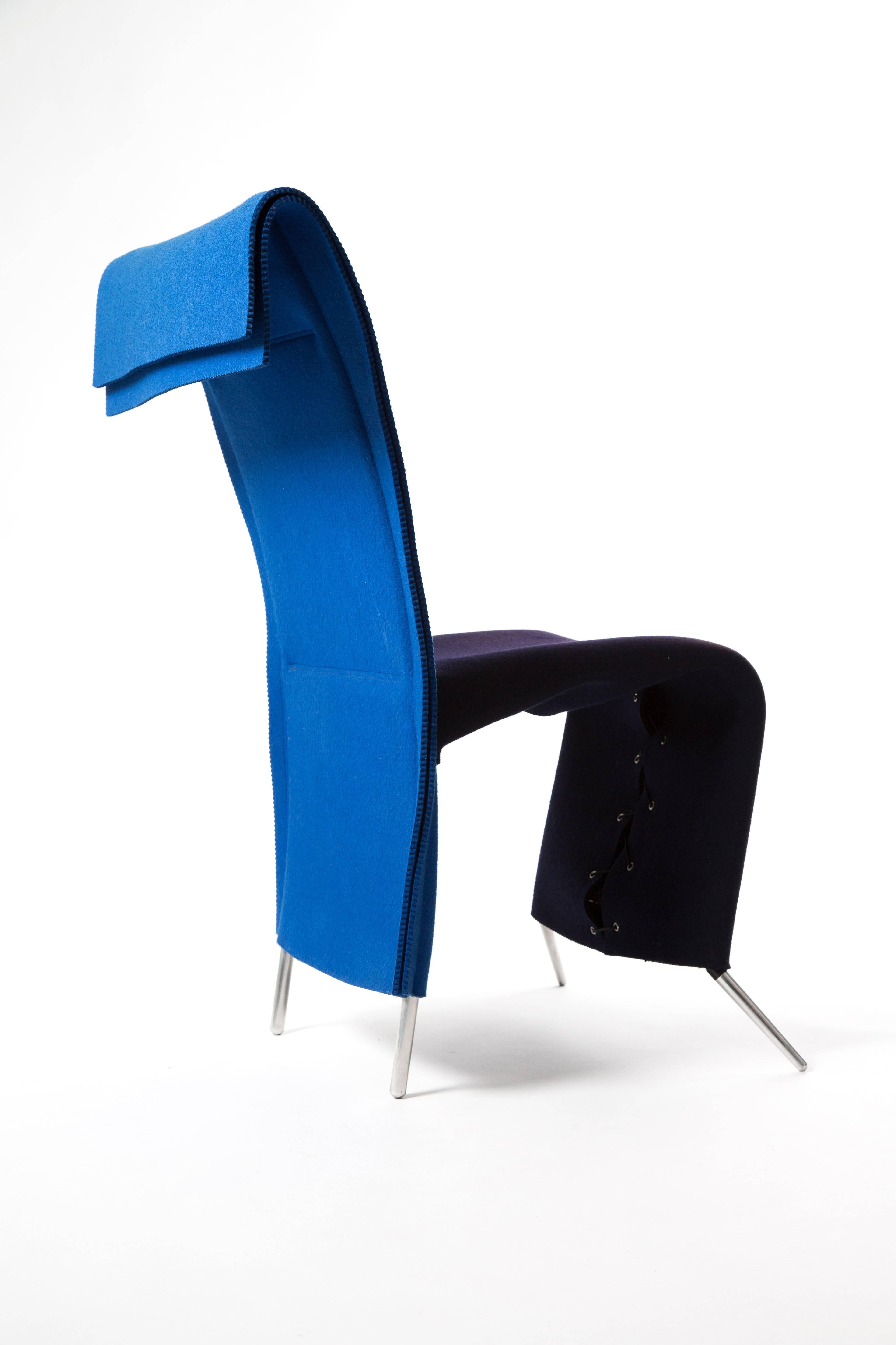 Borek Sipek Filzka. This chair has been made of parts of felt. It is a warm material. It has a 