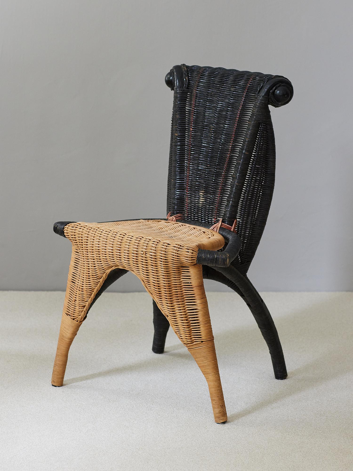 
Helena
 Borek Sipek rattan chair. Borek Sipek (1949-2016) was architect and designer.
 He designed a lot of chairs, glasobjects and serving ware
. His objects are like sculptures. The Helena chairs are produced by his own company 