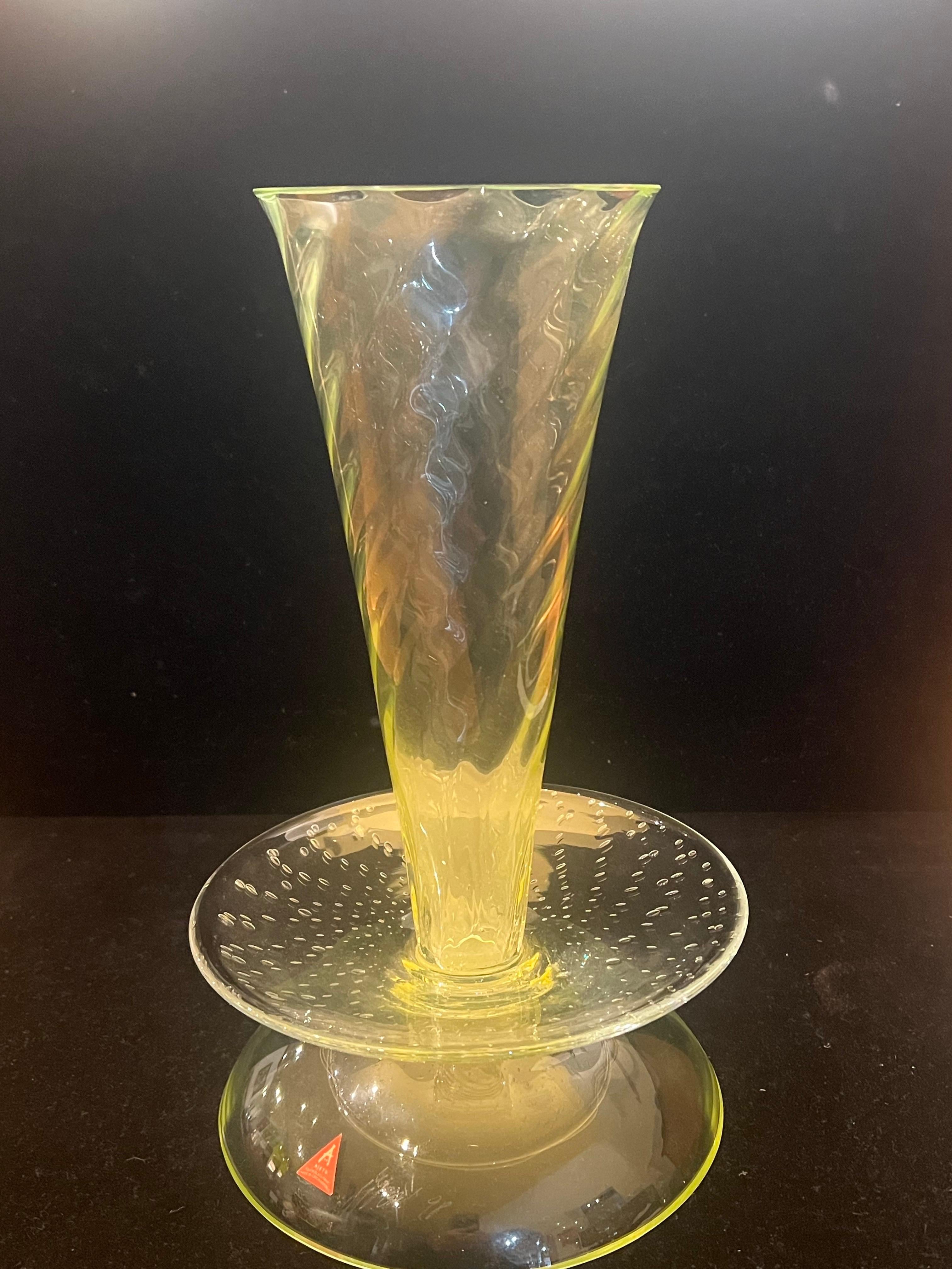 Post-Modern Borek Sipek Uranium Glass Postmodern Vase Neon Green Signed & Dated 1998 For Sale