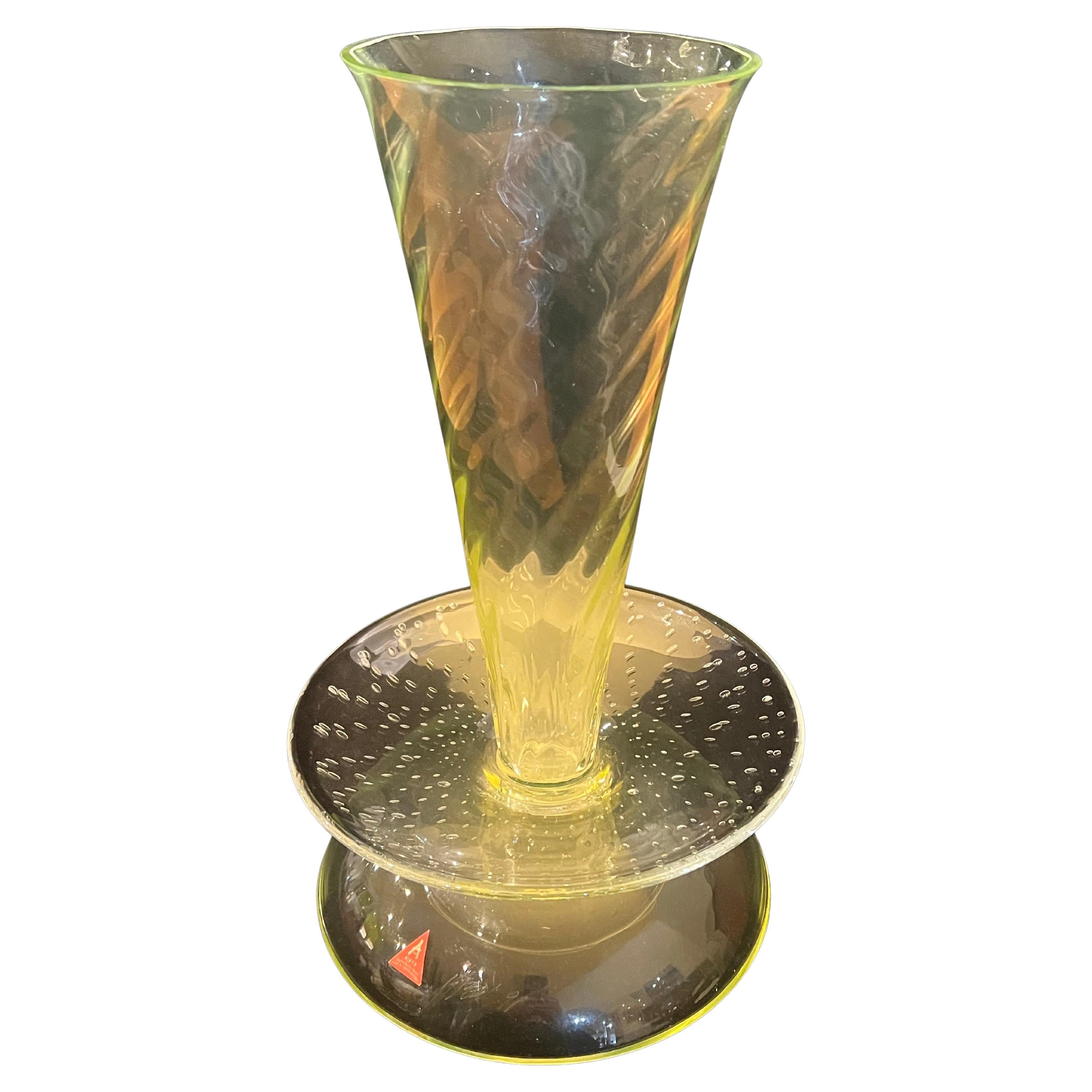 Borek Sipek Uranium Glass Postmodern Vase Neon Green Signed & Dated 1998 For Sale