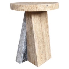 "Borel" Mixed Marble and Travertine Side Table by Christiane Lemieux