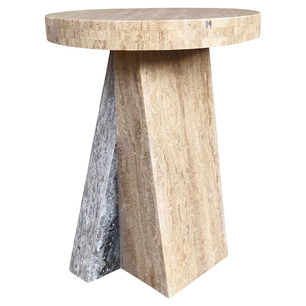"Borel" Mixed Marble and Travertine Side Table by Christiane Lemieux For Sale