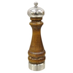 Vintage Borel Wood & Sterling Silver 462 Boardman Salt Pepper Mill Shaker Grinder France