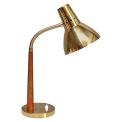 Boréns Adjustable Desk/Table Lamp in Brass and Teak, Model B8554, Sweden, 1960s