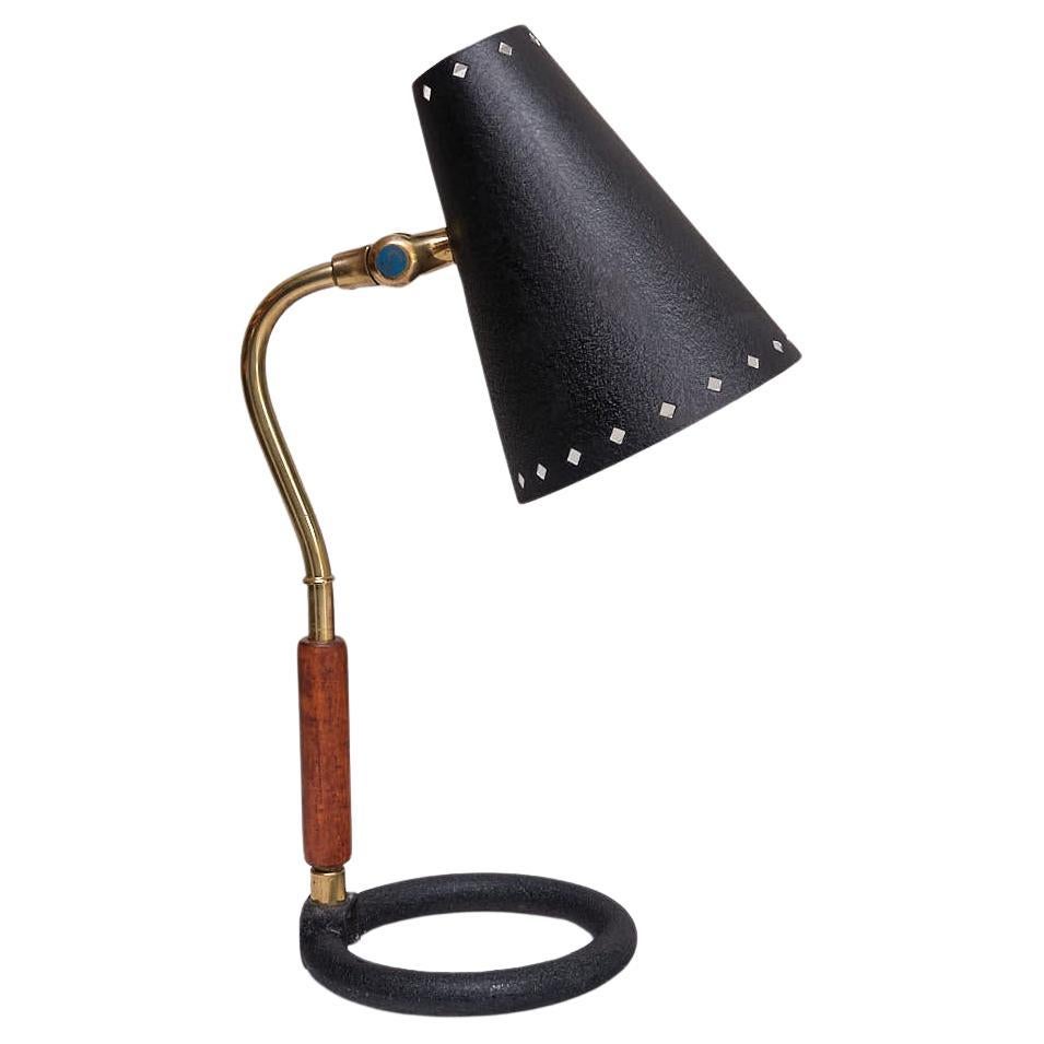 Boréns Borås Tisch-/Schreibtischlampe aus Messing, Holz und lackiertem Metall, Schweden, 1950er Jahre